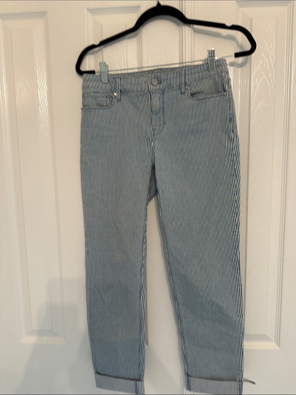 White House Black Market Blue & White Striped Cropped Jeans